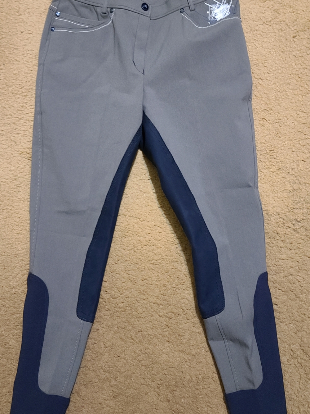 Women's Gray Riding Breeches with Navy Grip Panels
